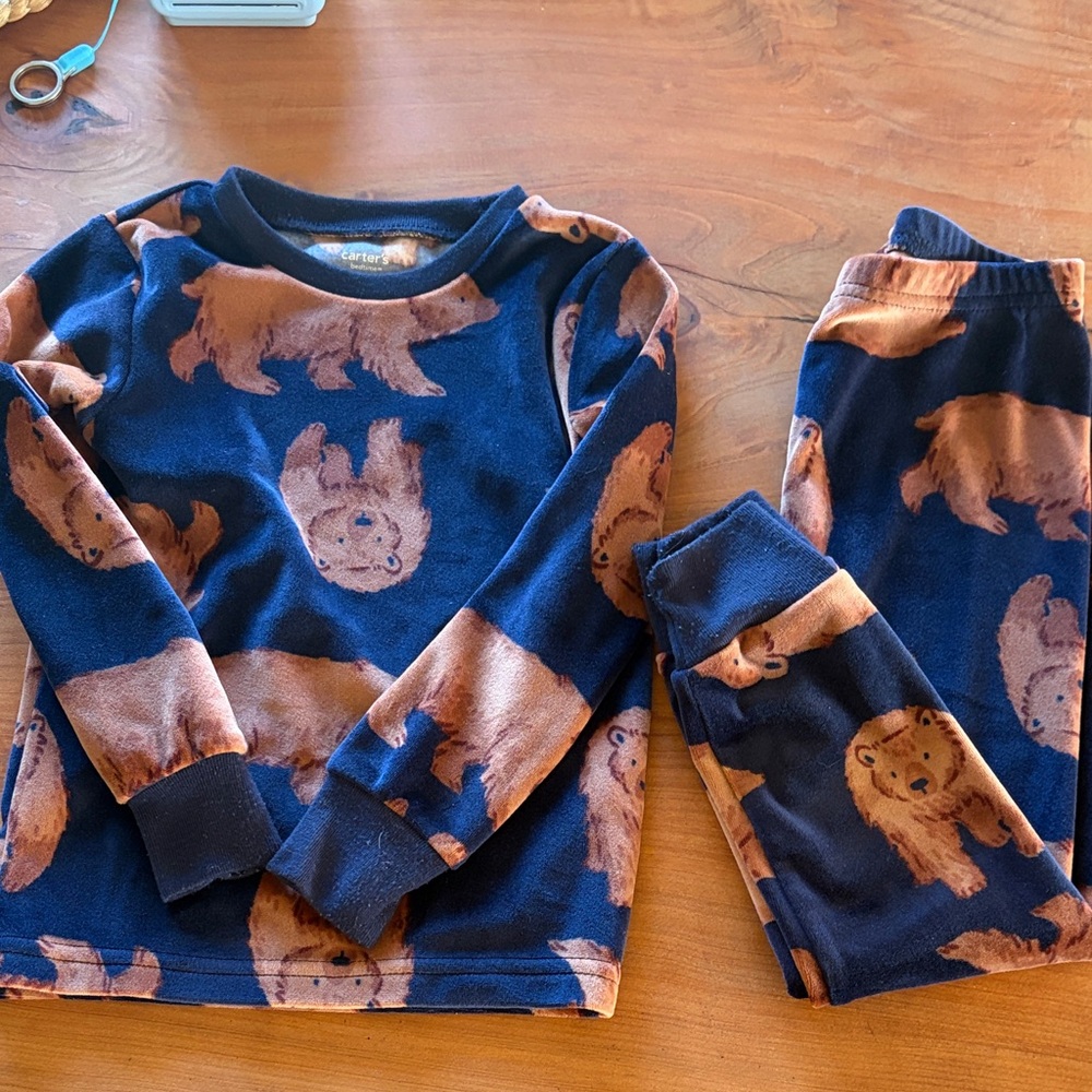 Carter's Navy and Brown Bear Pajama Set